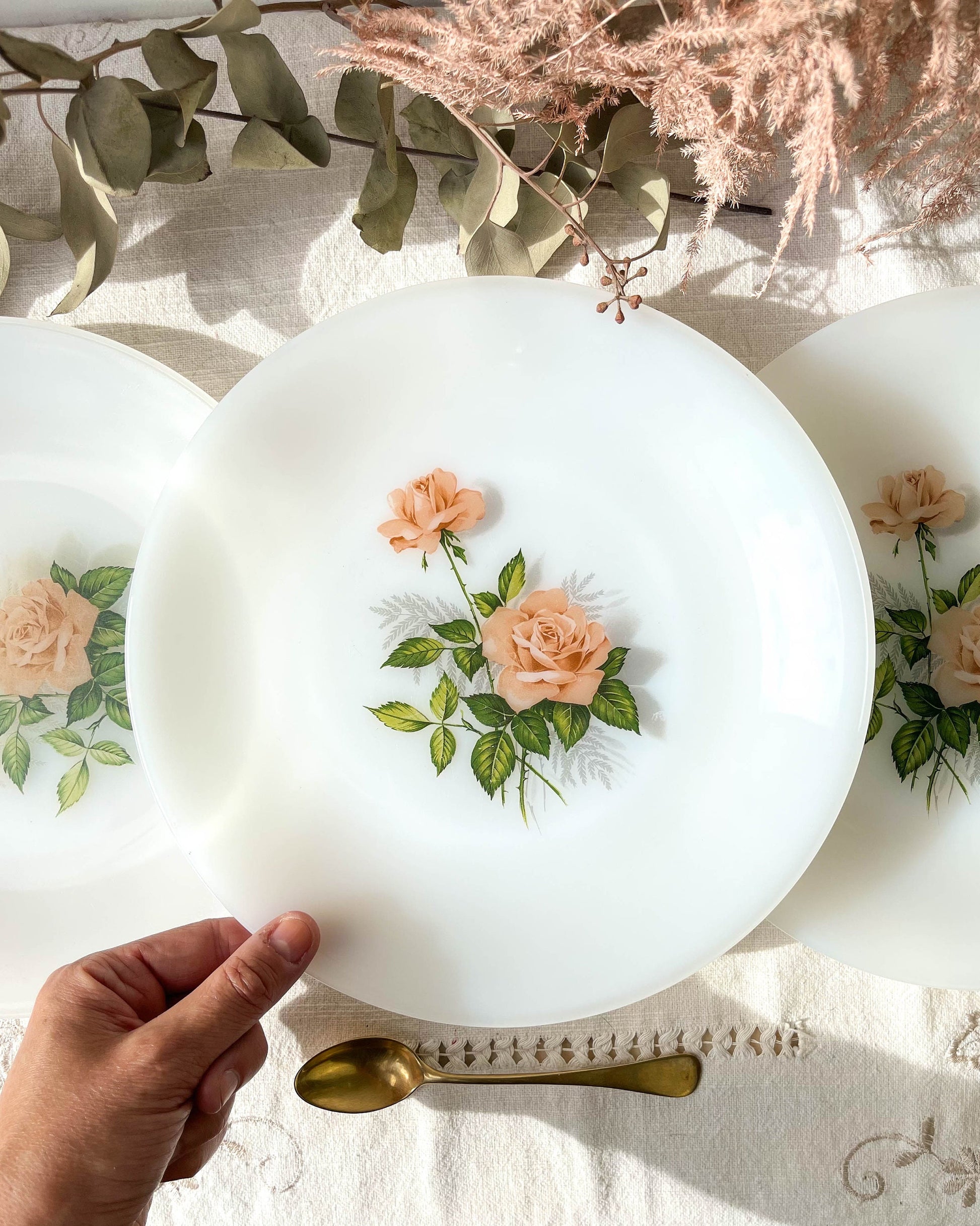 Vintage-Lot de 6 belles assiettes creuses- Motifs fleuris -Arcopal-Florine  - Arcopal