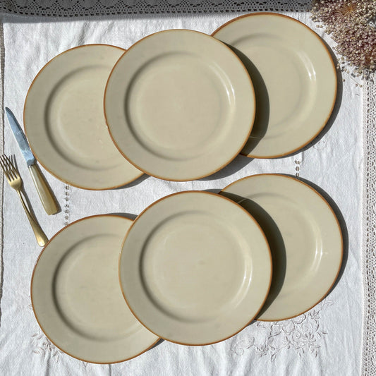 6 Assiettes plates en grès beige Tulowice Poland, 1970 - violn.fr